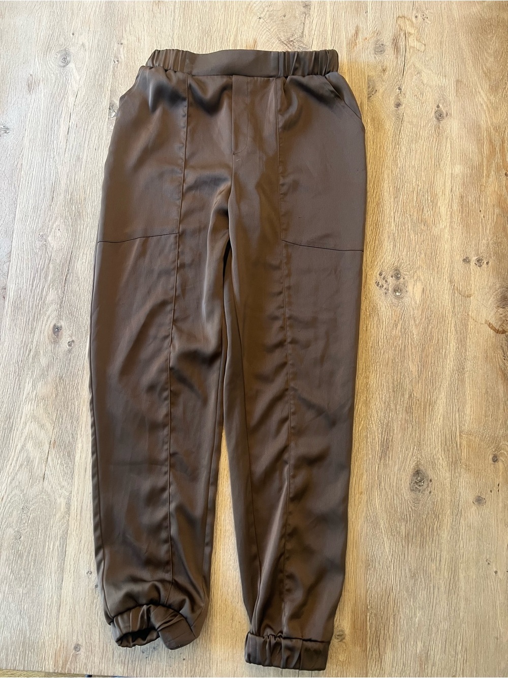 Forever 21 Chocolate Brown Satin Jogger Pants Elastic Waist Size S